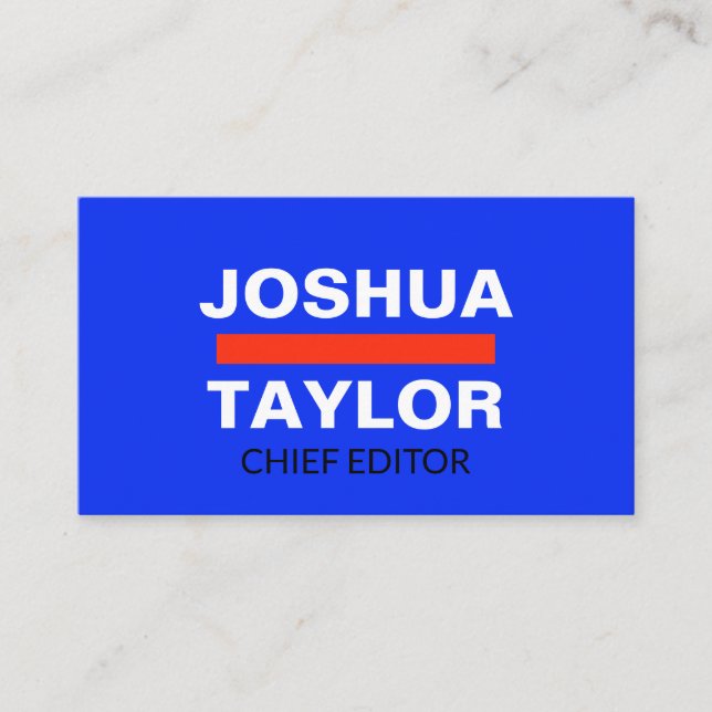 Bold Blue White Orange Unique Modern Minimalist Business Card (Front)