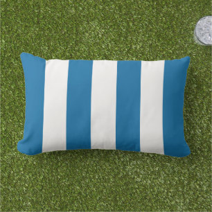Bold Blue White Wide Cabana Stripe Lumbar Cushion