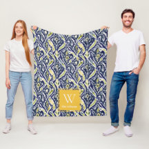 Bold Blue Yellow Abstract Classy Ikat Monogram