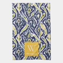 Bold Blue Yellow Abstract Classy Ikat Monogram