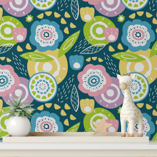 Bold Blue Yellow Pink Floral Peel and Stick Wallpaper