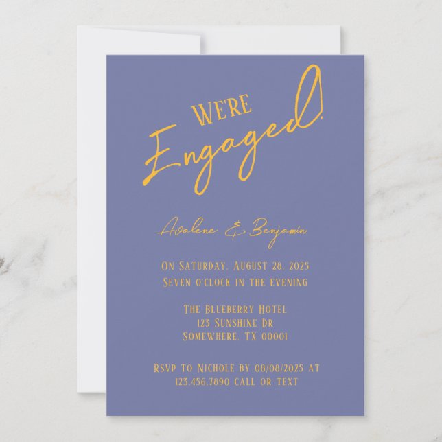 Bold Blueberry Sunshine Typography Engagement  Invitation (Front)