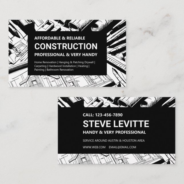 Bold Blueprint Construction Business Card (Front/Back)