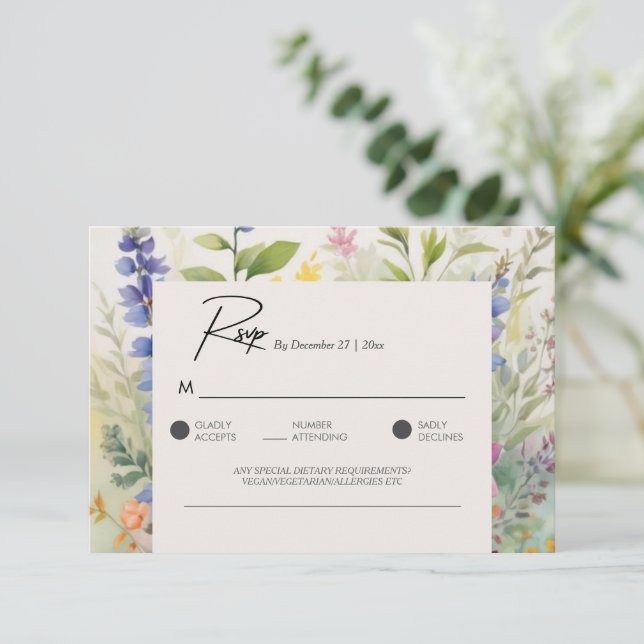 Bold Bohemian Colourful Wildflower Unique RSVP Car Card (Standing Front)