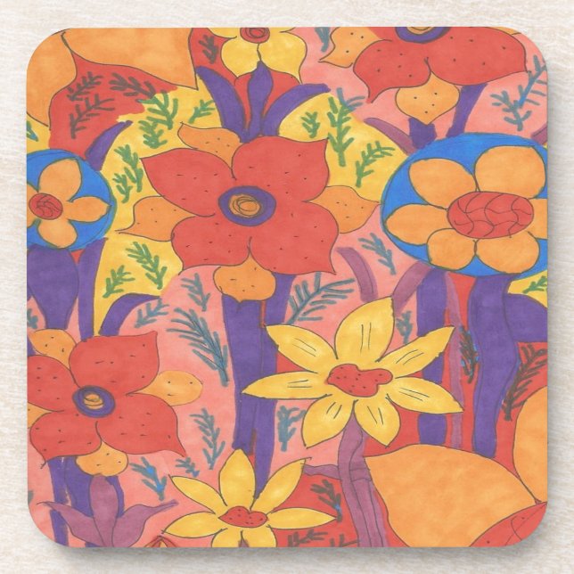 Bold Bohemian Orange Garden Print Coaster (Front)