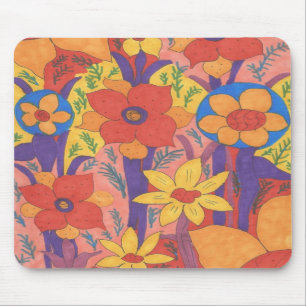 Bold Bohemian Orange Garden Print Mouse Pad