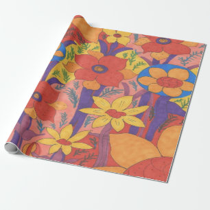 Bold Bohemian Orange Garden Print Wrapping Paper