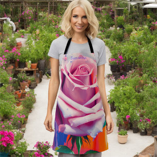 Bold Bohemian Pink Rose Artsy Personalised Apron