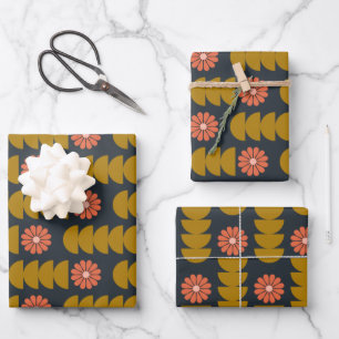 Bold Boho Botanical Geometric Blue Gold Wrapping Paper Sheet