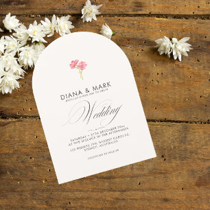 Bold Boho Pink Trendy Wildflower Arched Wedding  Invitation
