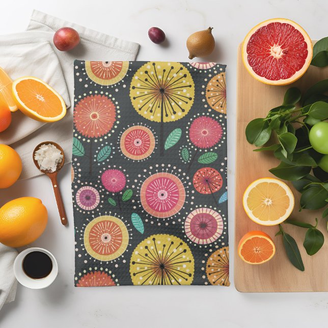 Bold boho Scandi folk flower pattern  Tea Towel (Creator Uploaded)