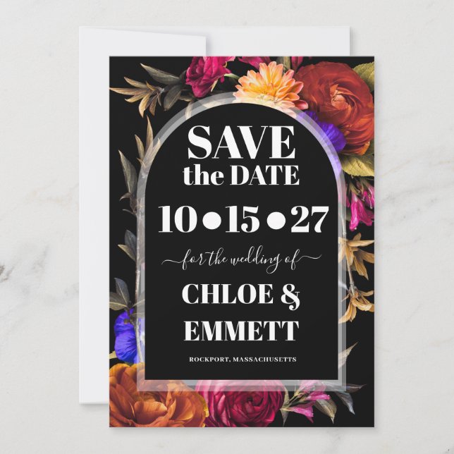 Bold Boho Trendy Autumn Floral Save The Date (Front)