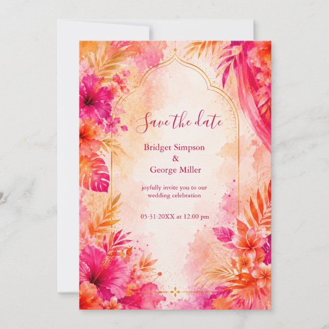 Bold Bollywood Hawaii Arch Tropical wedding Invitation (Front)