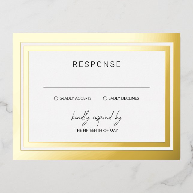 Bold Border Modern Wedding RSVP Foil Invitation Postcard (Front)