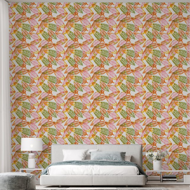 Bold Botanical Block Print Abstract Jumbo Leaves Wallpaper (Bedroom)