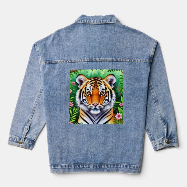 Bold Botanical Tiger cub  Denim Jacket (Back)