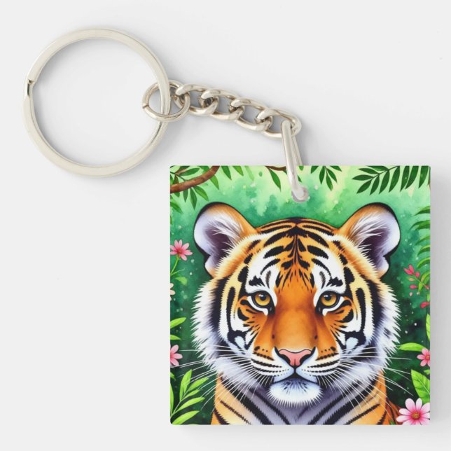 Bold Botanical Tiger cub  Key Ring (Front)