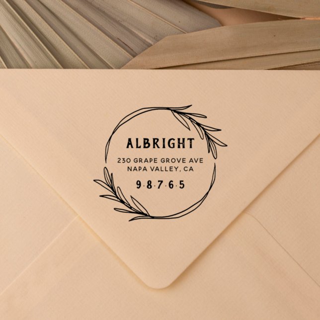 Bold Botanical Wreath Custom Return Address Self-inking Stamp (Creator Uploaded)