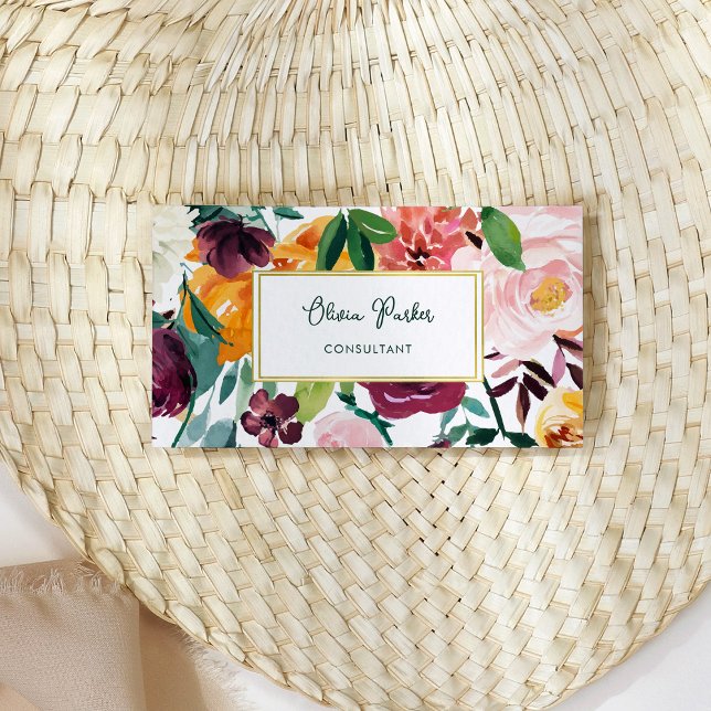 Bold Bouquet | Colourful Flowers and Gold Business Card (Creator Uploaded)