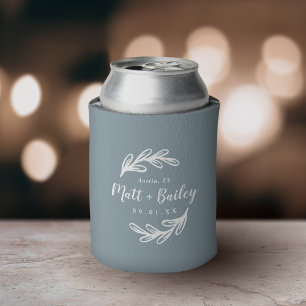 Bold Branch Wedding Monogram Dusty Blue Can Cooler