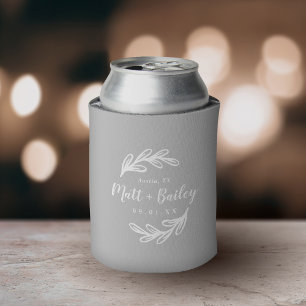 Bold Branch Wedding Monogram Grey Can Cooler