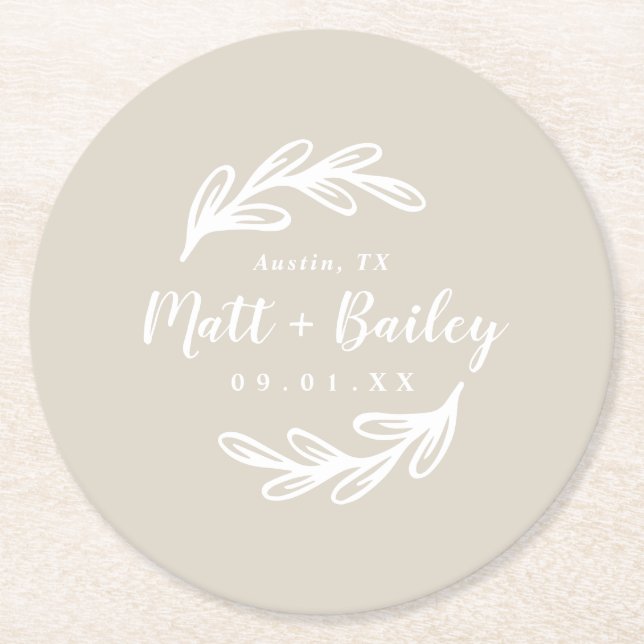 Bold Branch Wedding Monogram Round Paper Coaster (Front)