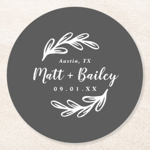 Bold Branch Wedding Monogram Round Paper Coaster