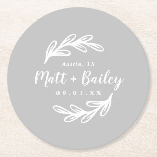 Bold Branch Wedding Monogram Round Paper Coaster