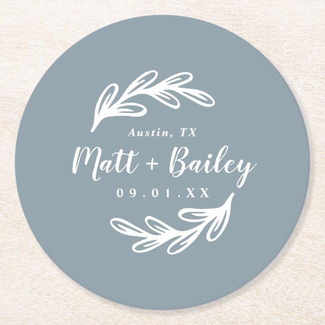 Bold Branch Wedding Monogram Round Paper Coaster (Front)