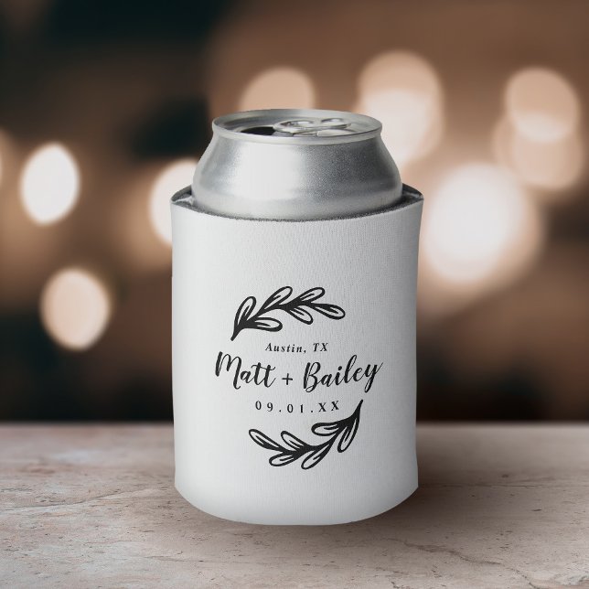 Bold Branch Wedding Monogram | White Can Cooler (Creator Uploaded)