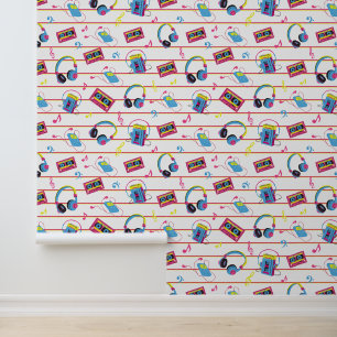 Bold Bright 1990s Music Pattern Wallpaper
