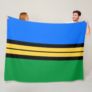 Bold Bright Blue Green Yellow Black Racing Stripes Fleece Blanket