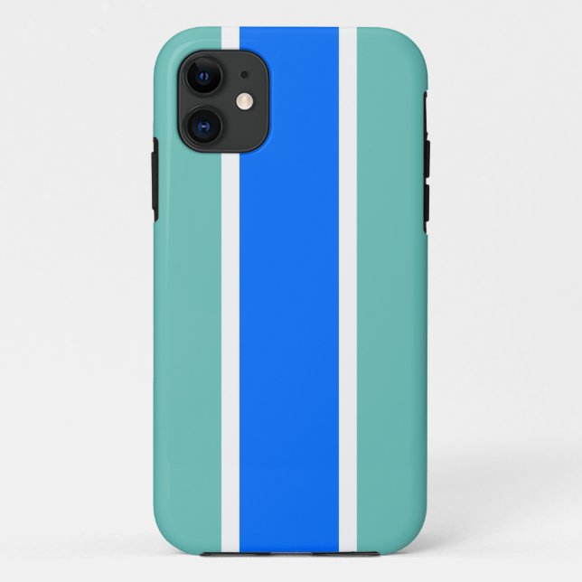 Bold Bright Blue White Light Teal Racing Stripes Case-Mate iPhone Case (Back)