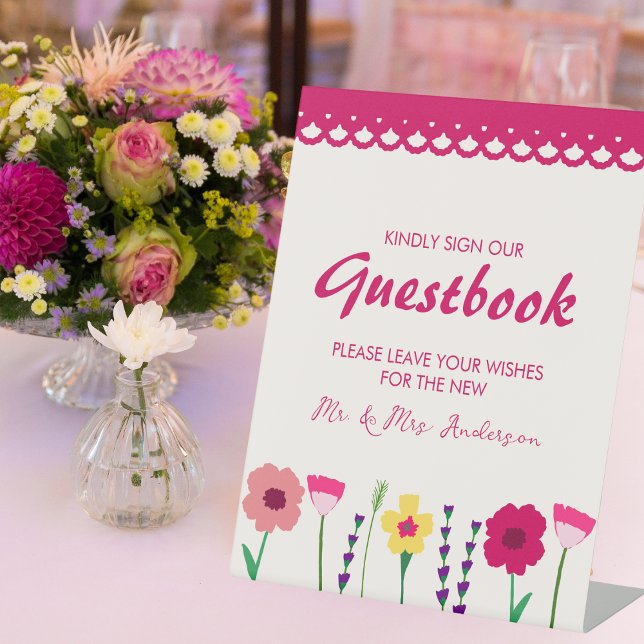 Bold & Bright Colourful Floral Pink Spring Wedding Pedestal Sign (Creator Uploaded)