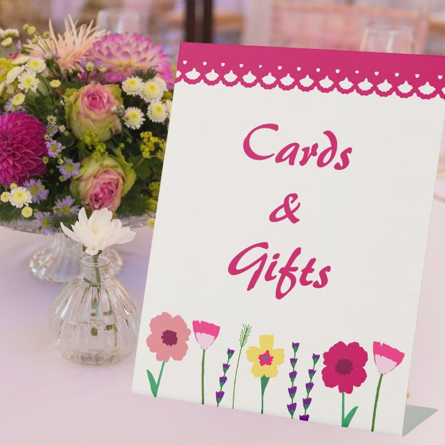 Bold & Bright Colourful Floral Pink Spring Wedding Pedestal Sign (Creator Uploaded)