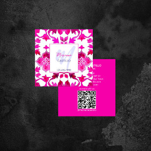 Bold bright colourful unique pink template qr square business card