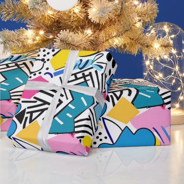 Bold Bright Colours 90s Abstract Funky Art Pattern Wrapping Paper (Holidays)