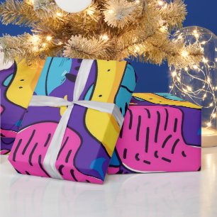 Bold Bright Colours 90s Abstract Funky Art Pattern Wrapping Paper