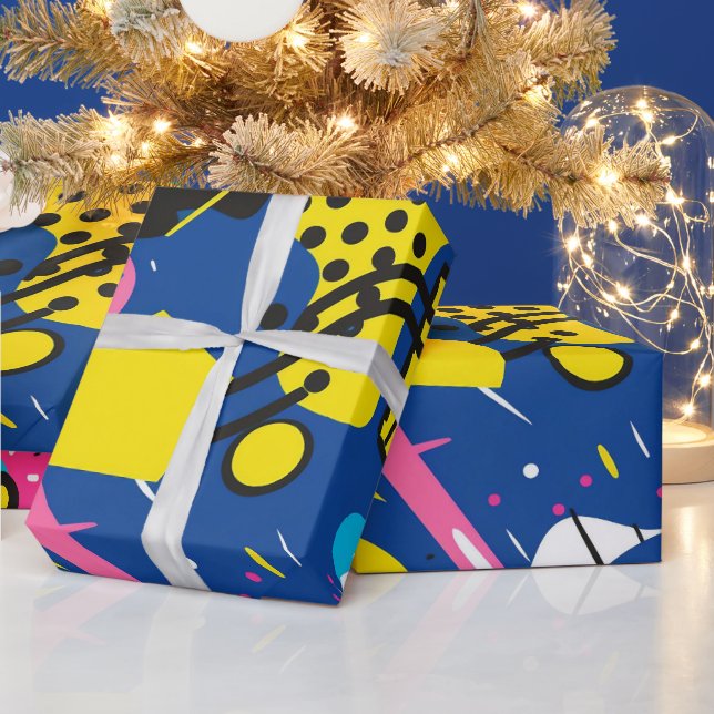 Bold Bright Colours 90s Abstract Funky Art Pattern Wrapping Paper (Holidays)