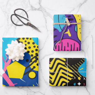 Bold Bright Colours 90s Abstract Funky Art Pattern Wrapping Paper Sheet