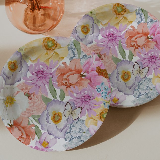 Bold Bright Floral Paper Plate (Bold Bright Floral Paper Plates by Painted Paperie
)