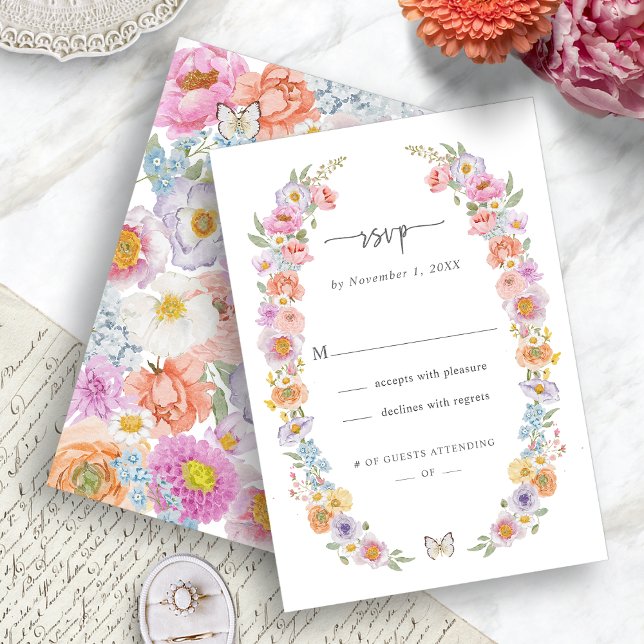 Bold Bright Floral RSVP Card (Bold Bright Watercolor Floral RSVP Card by Painted Paperie
)