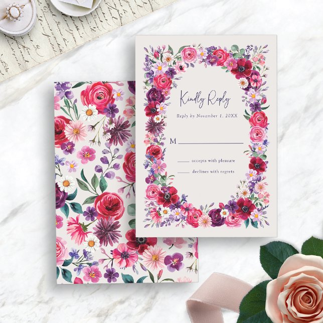 Bold Bright Floral RSVP Card (Bold Bright Watercolor Floral RSVP Card by Painted Paperie
)