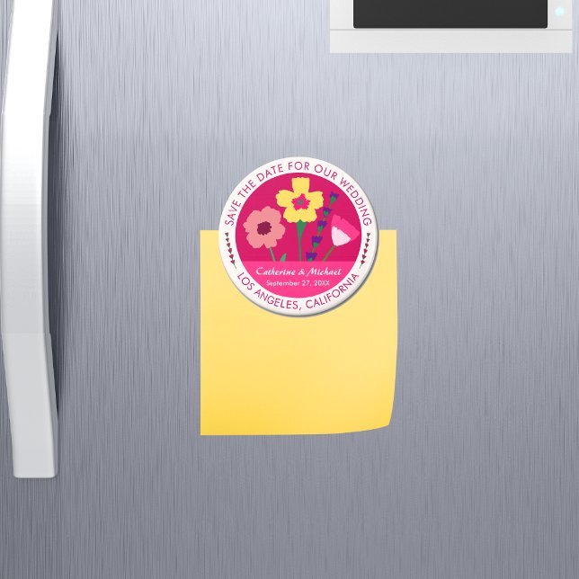 Bold & Bright Fuchsia Pink Floral Save The Date Magnet (Creator Uploaded)