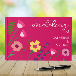 Bold & Bright Fuchsia Pink Spring Floral Wedding Guest Book