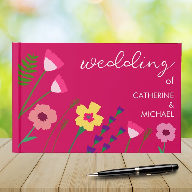 Bold & Bright Fuchsia Pink Spring Floral Wedding  Guest Book (Creator Uploaded)