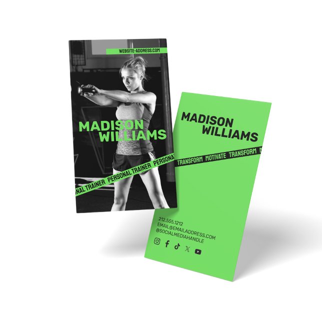 Bold Bright Green Personal Trainer Photo Business Card (Creator Uploaded)