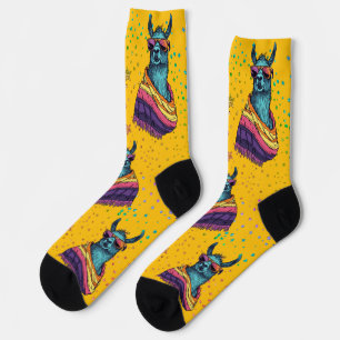 Bold, Bright Llama in Sunglasses Design Socks