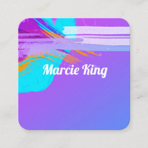 bold bright modern purple and turquoise abstract square business card