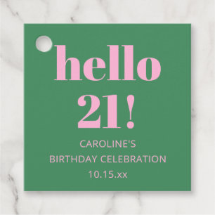 Bold Bright Modern Retro Pink Green 21st Birthday Favour Tags